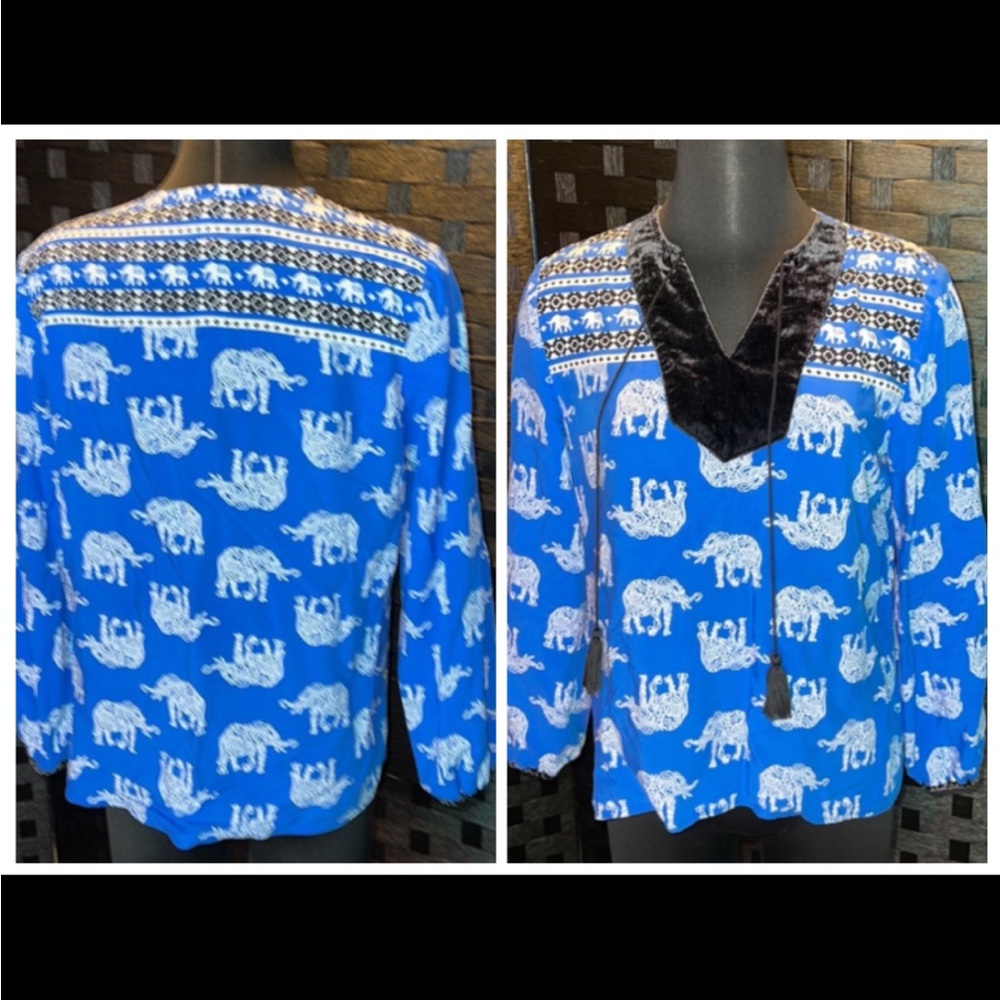 Crown & Ivy Top boho style Velvet Trimmed size petite medium EUC. - Picture 1 of 14